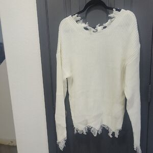 Off White Distressed Knit Sweater
